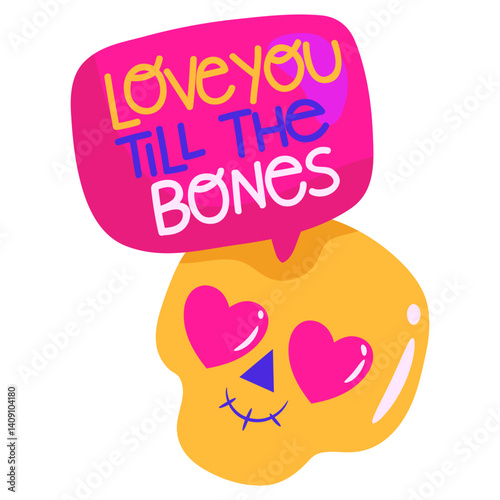 vector illustration of love you till the bones with love emoji