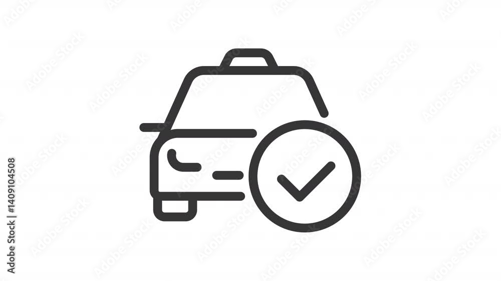 Approved taxi order ui icon line animation. Car with tick mark in circle. Mobile application for vehicle choosing animated user interface element isolated on white. HD video with alpha channel Approved taxi order ui icon line animation. Car with tick mark in circle. Mobile application for vehicle choosing animated user interface element isolated on white. HD video with alpha channel