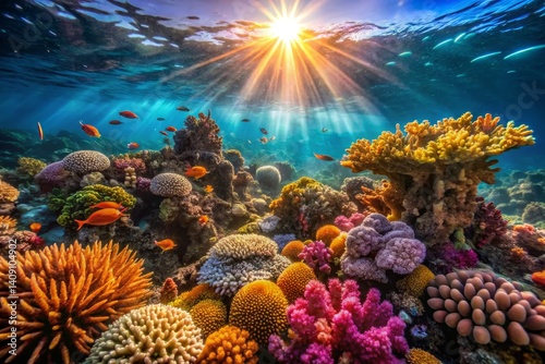 Wallpaper Mural Vibrant Coral Reef Ecosystem with Sunlight Torontodigital.ca