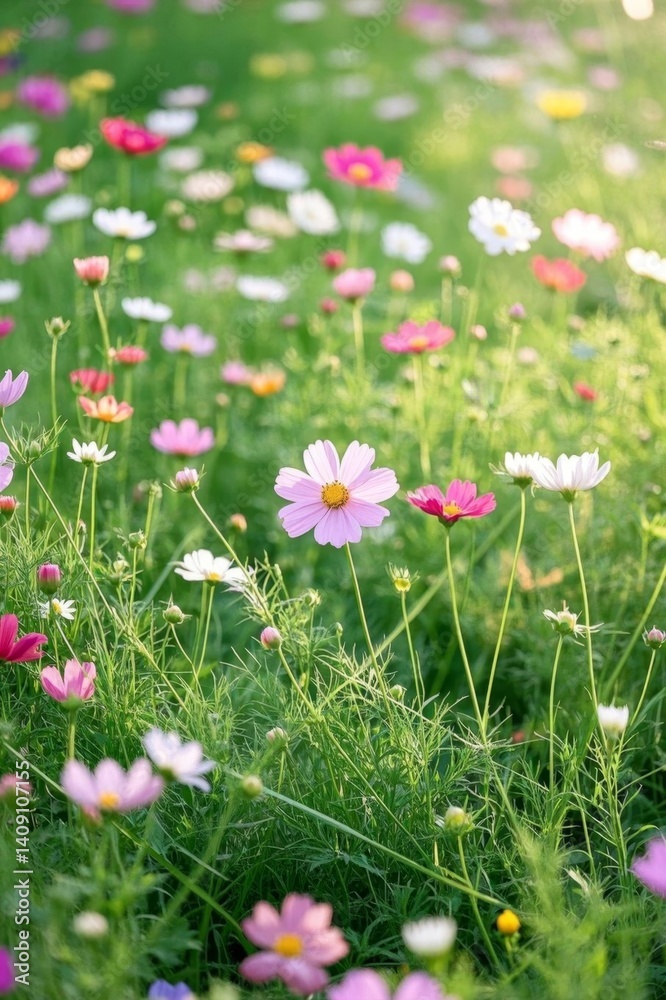 Obraz premium a close up of a field of flowers with a green grass