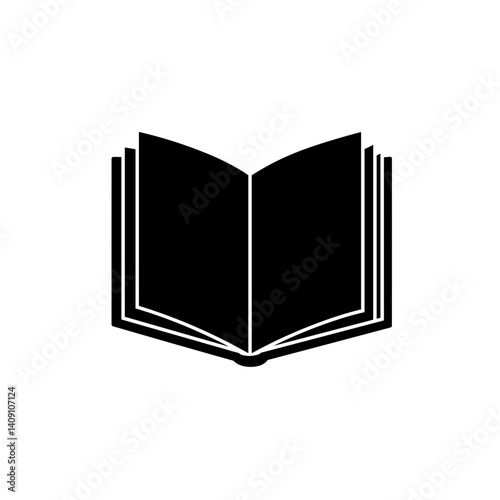 Open book icon in solid black silhouette