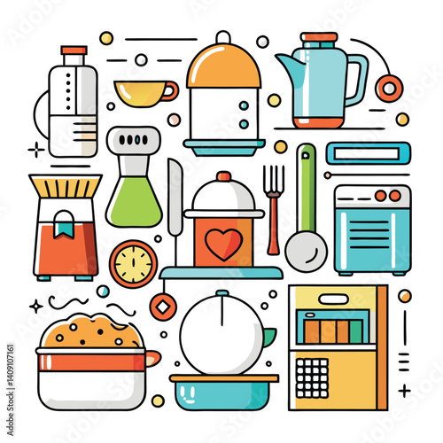 Colorful Kitchen Appliances and Utensils