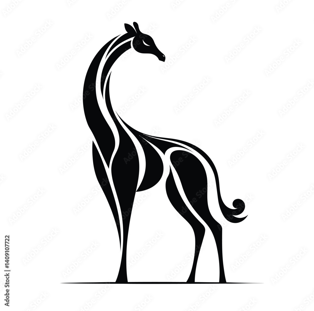 Fototapeta premium Black and White Giraffe Silhouette Illustration