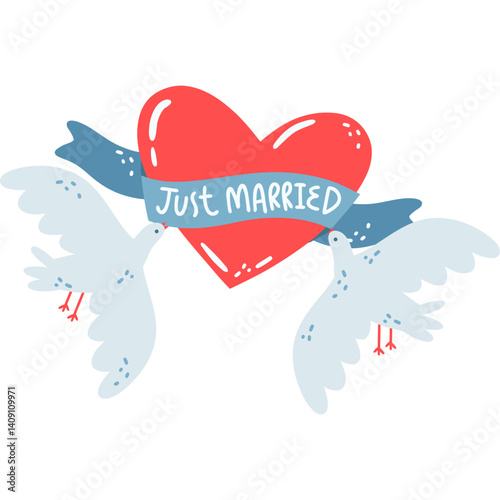 vector illustration of a heart with a text of just married