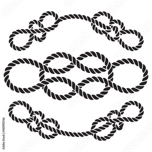 Nautical rope knots Vector Black silhouettes. with white background