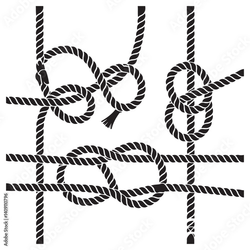 Nautical rope knots Vector Black silhouettes. with white background