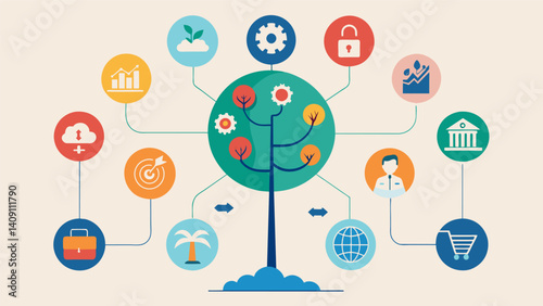 A tree diagram showing the impact of different external factors such as economic indicators global events and scandals on overall voter sentiment.. Vector illustration