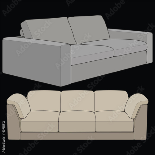 Set of Sofa or couch color block illustration. color block furniture for living room. Vector illustration isolated.