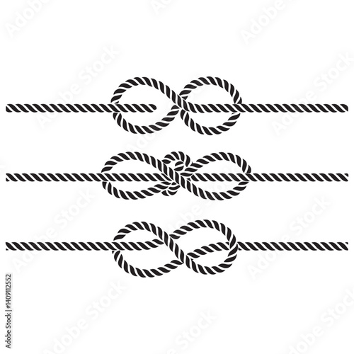Nautical rope knots Vector Black silhouettes. with white background