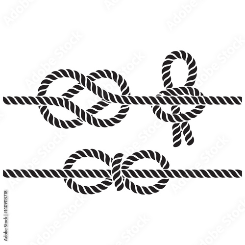 Nautical rope knots Vector Black silhouettes. with white background