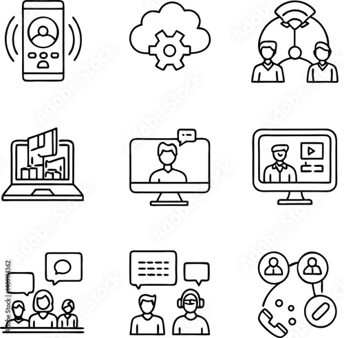Workshop set of web icons in line style. Business Workshop icons for web and mobile app. Containing team building, teamwork, coaching, meeting, managing, coaching, motivation and more.