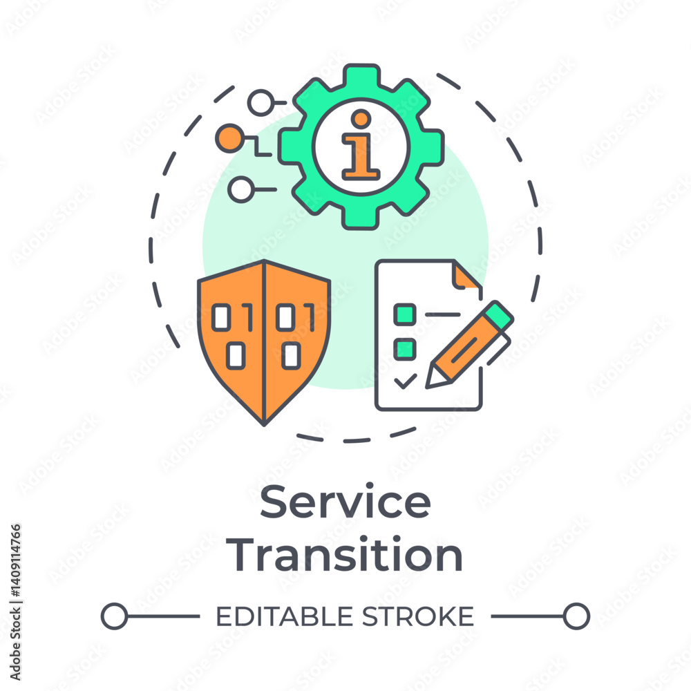 Fototapeta premium Service transition multi color concept icon. Knowledge management, software development. Round shape line illustration. Abstract idea. Graphic design. Easy to use in blog post, presentation