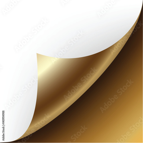Golden Curling Paper Corner with Shiny Effect and White Background Vector