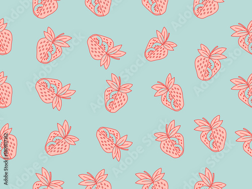 strawberry pattern background. Strawberry slice pattern background. Seamless pattern of red strawberry halves and slices background.