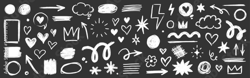 Crayon line kid pencil color brush hand drawn chalk vector element set. Texture brush stroke kid square, spiral, arrow element hand drawn sketch scribble. Crayon pencil style. Vector illustration