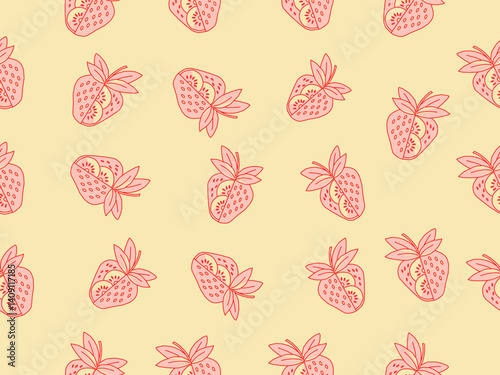strawberry pattern background. Strawberry slice pattern background. Seamless pattern of red strawberry halves and slices background.