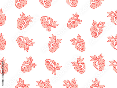 strawberry pattern background. Strawberry slice pattern background. Seamless pattern of red strawberry halves and slices background.