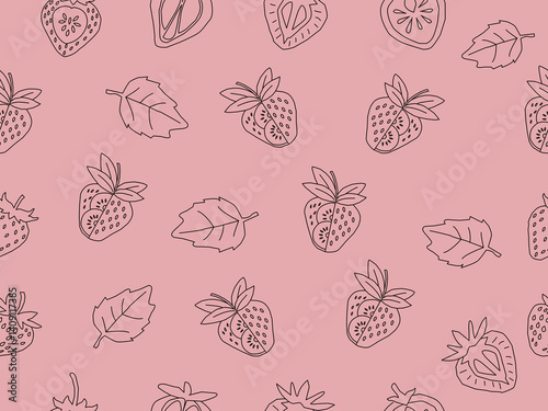 strawberry pattern background. Strawberry slice pattern background. Seamless pattern of red strawberry halves and slices background.
