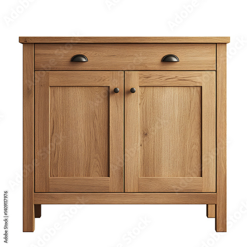  A sideboard with two doors and one drawer, made of solid oak wood, isolated on a transparent background (2)