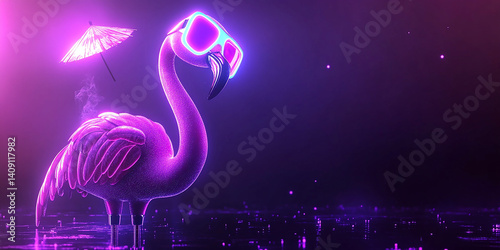 A Pink Flamingo Wearing Black Sunglasses on blue Background