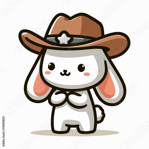 cartoon vector illustration of a rabbit wearing a cowboy hat