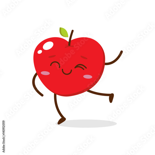 Cute red apple cartoon character with winking eye, showing a Excited pose. Perfect for kids illustrations, healthy food designs, or educational materials. Isolated on white background with soft shadow