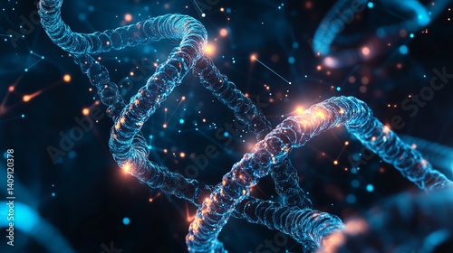 Wallpaper Mural Abstract dna helix structure glowing blue orange medical science 3d art gene cell dark design future Torontodigital.ca
