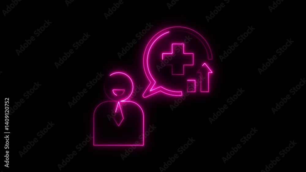 Glowing neon positive thinking icon 4k isolated on black background. HD Video motion graphic animation Glowing neon positive thinking icon 4k isolated on black background. HD Video motion graphic animation