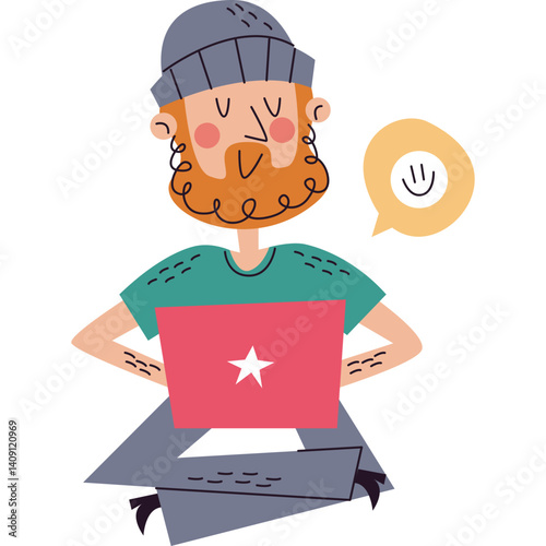 hand drawn vector illustration of a computer programmer working on a laptop