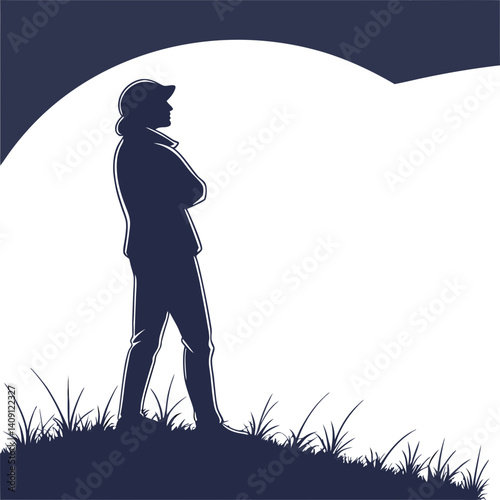 Man thinking while standing in grass under moonlight