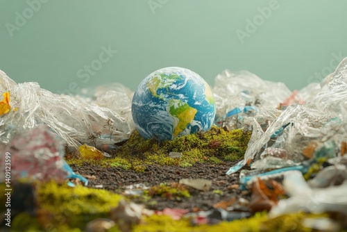 Fototapeta Naklejka Na Ścianę i Meble -  Planet earth surrounded by plastic waste.