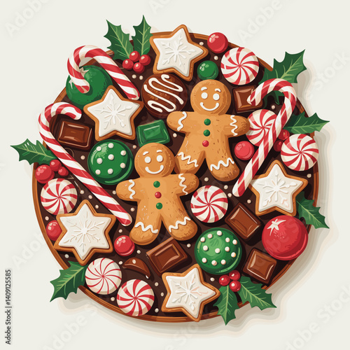 Christmas Cookie Platter with Gingerbread and Peppermints