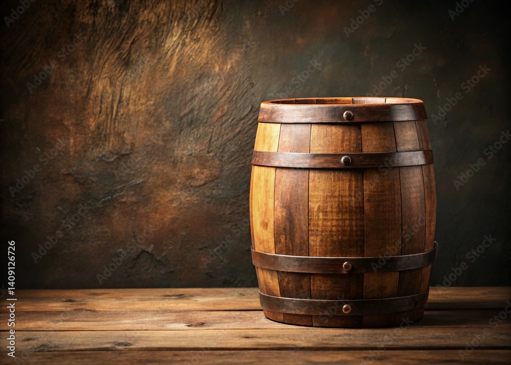 Wooden Retro Old Barrel On Desk And Free Space For Your Decoration Wooden Retro Old Barrel On Desk And Free Space For Your Decoration
