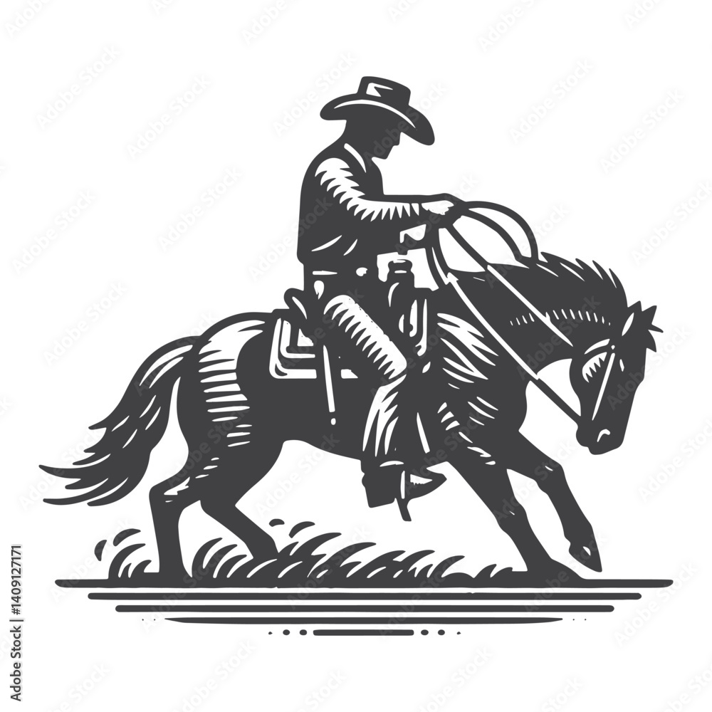 Fototapeta premium Simple Rodeo Cowboy Side View Vector Icon Design – Vintage Retro Logo & Illustration