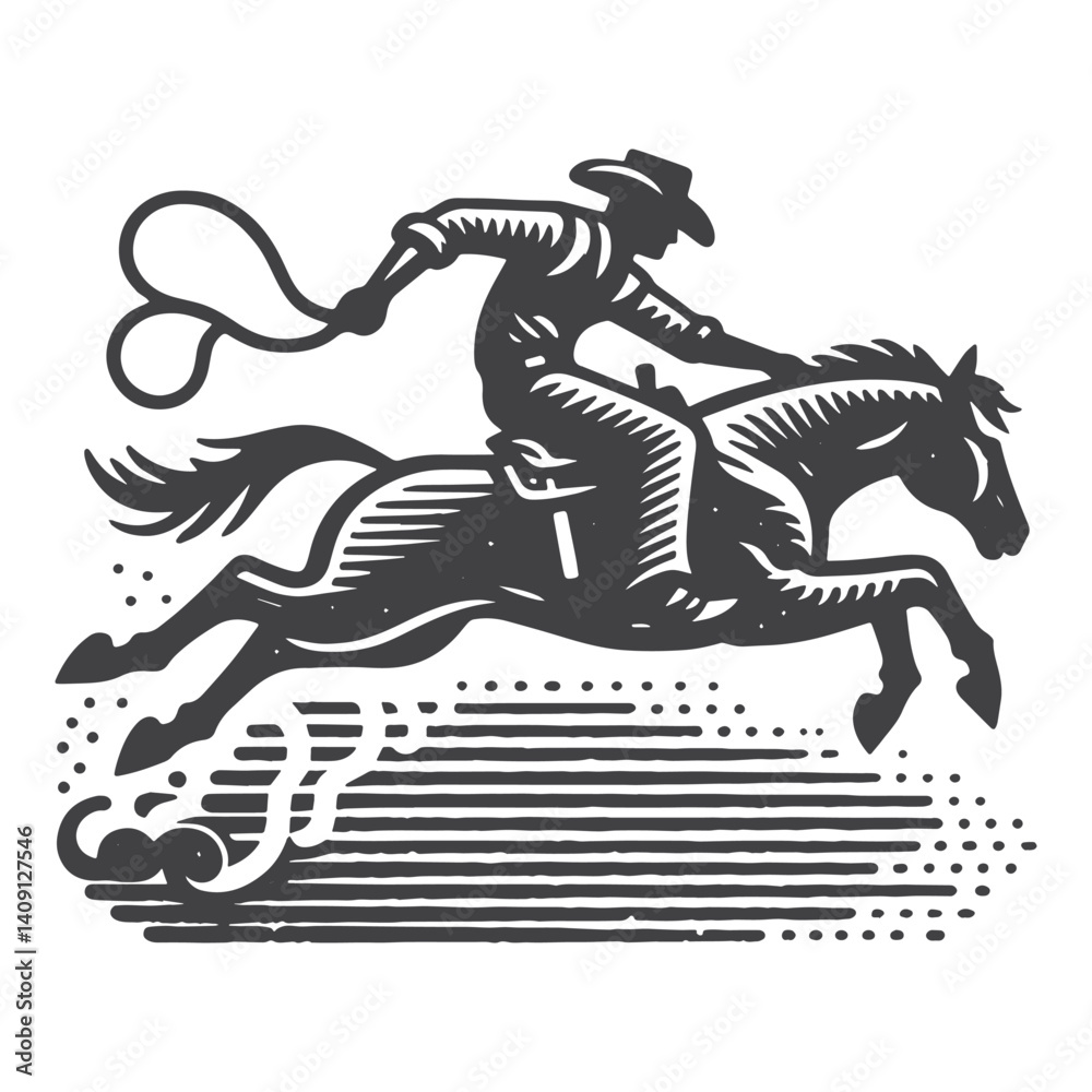 Fototapeta premium Simple Rodeo Cowboy Jumping Vector Icon Design – Vintage Retro Logo & Illustration