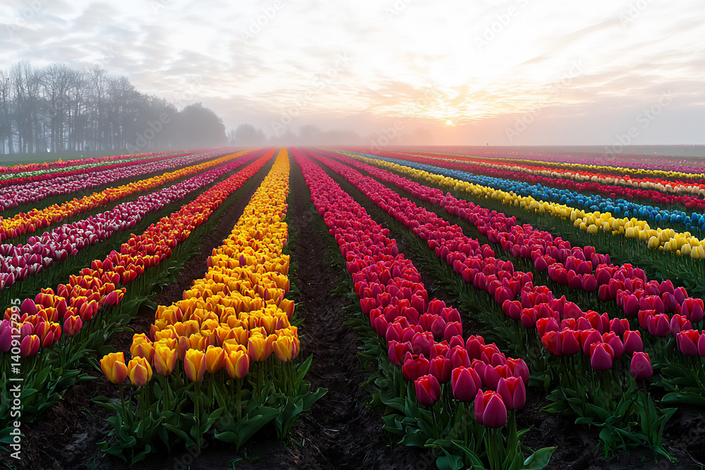 Naklejka premium colorful tulip field,
