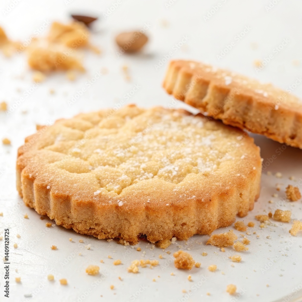 Two delicious cookies with a dusting of sugar on a light surface. Two delicious cookies with a dusting of sugar on a light surface.