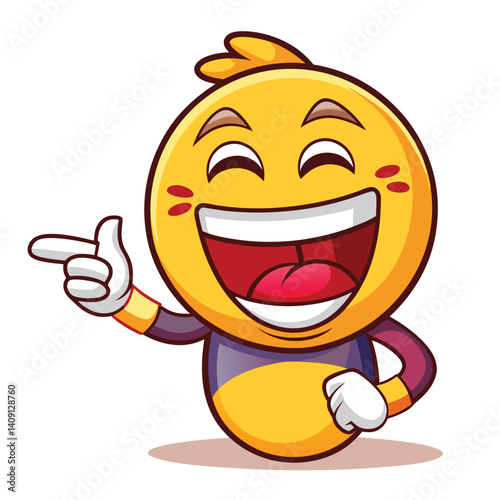 Smiling, laughing character pointing