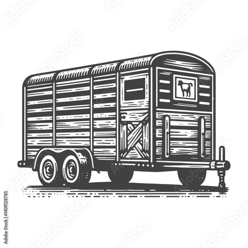 Simple Livestock Trailer Vector Icon Design – Vintage Retro Logo & Illustration