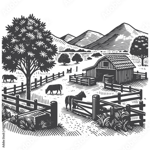 Simple Stable Barn Vector Icon Design – Vintage Retro Logo & Illustration