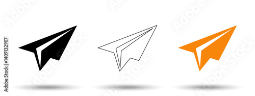 Paper airplane icon. Paper airplane icon on a white background, isolated. The icon has three uses in applications and websites. Vector illustration. Paper airplane icon on a white background.