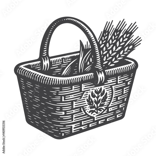 Simple Basket Vector Icon Design – Vintage Retro Logo & Illustration