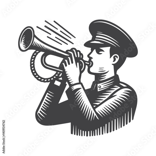 Simple Call to Post Bugle Vector Icon Design – Vintage Retro Logo & Illustration