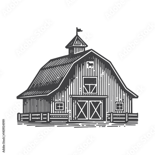 Simple Horse Barn Vector Icon Design – Vintage Retro Logo & Illustration