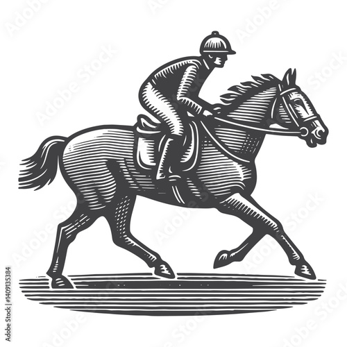 Simple Jockey Riding Horse Vector Icon Design – Vintage Retro Logo & Illustration