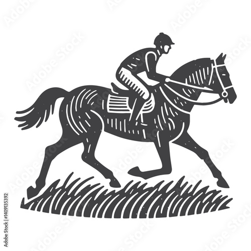 Simple Jockey Riding Horse Vector Icon Design – Vintage Retro Logo & Illustration