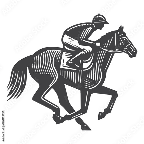 Simple Jockey Riding Horse Vector Icon Design – Vintage Retro Logo & Illustration