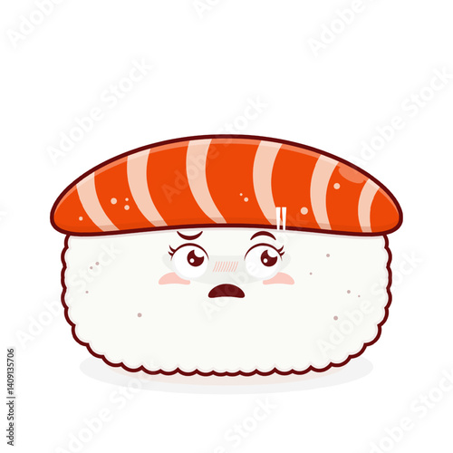 sushi salmon doubt face cartoon cute