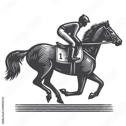 Simple Jockey Riding Horse Vector Icon Design – Vintage Retro Logo & Illustration