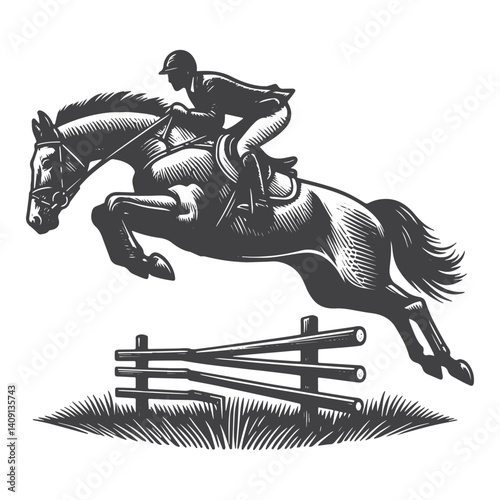 Simple Horse Jockey Jumping Vector Icon Design – Vintage Retro Logo & Illustration